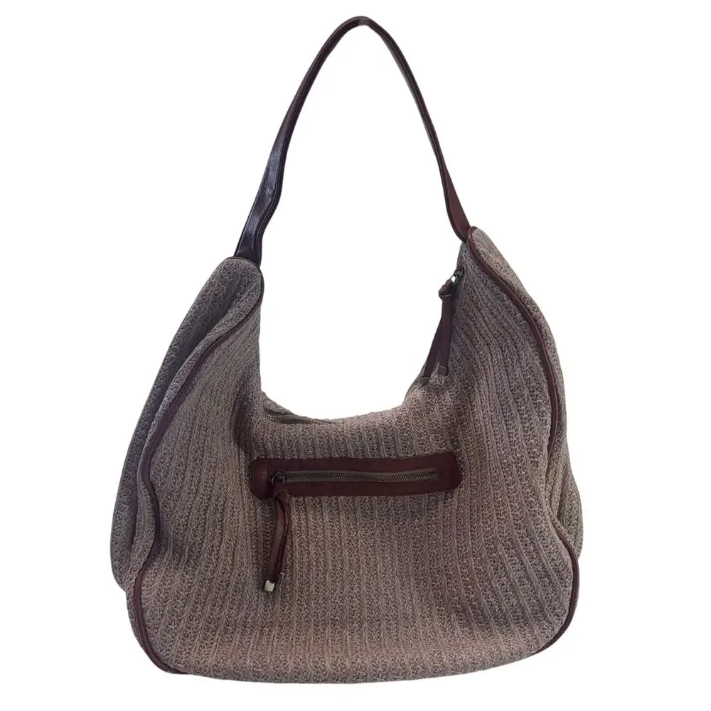 Anthropologie Urban Originals Oversized Woven Raffia Straw Handbag LeatherPocket